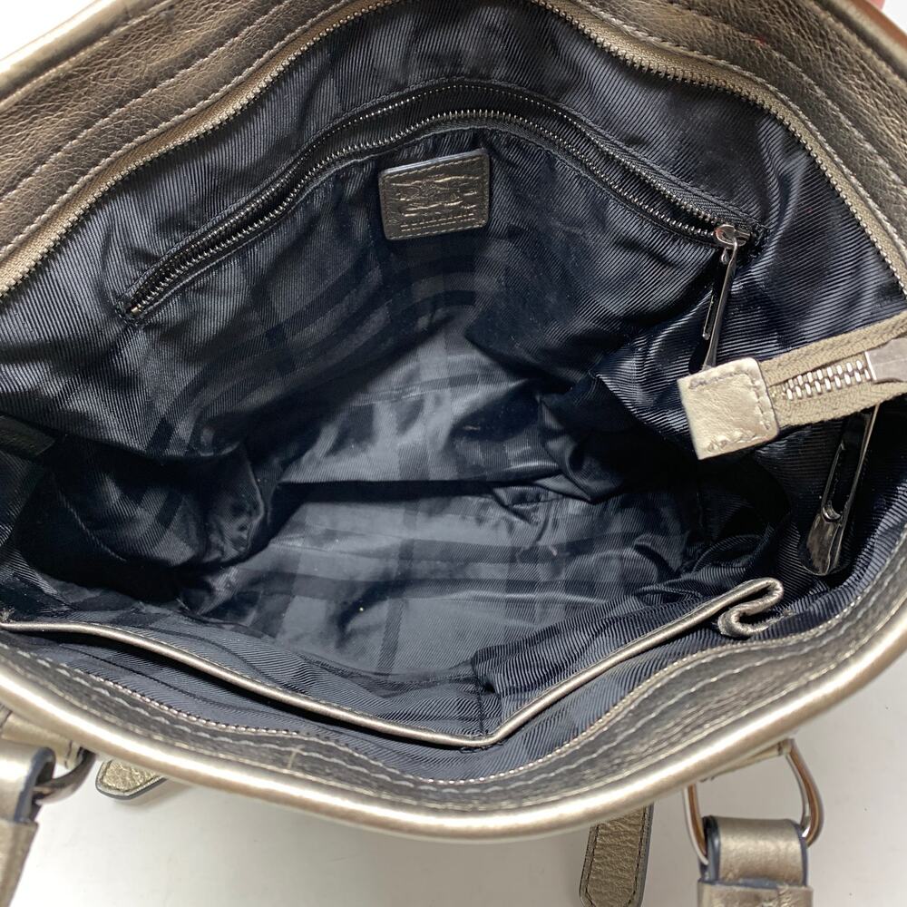 Burberry Nova Check Tote Bag Metallic Leather Trim Canvas Shoulder Bag - Picture 8 of 11